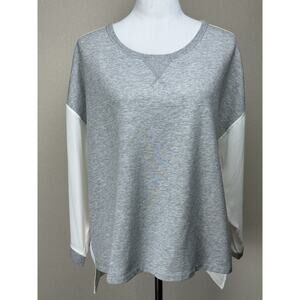 Women's Ann Taylor LOFT Sz L Gray White Sweater Blouse Cotton Polyester Casual